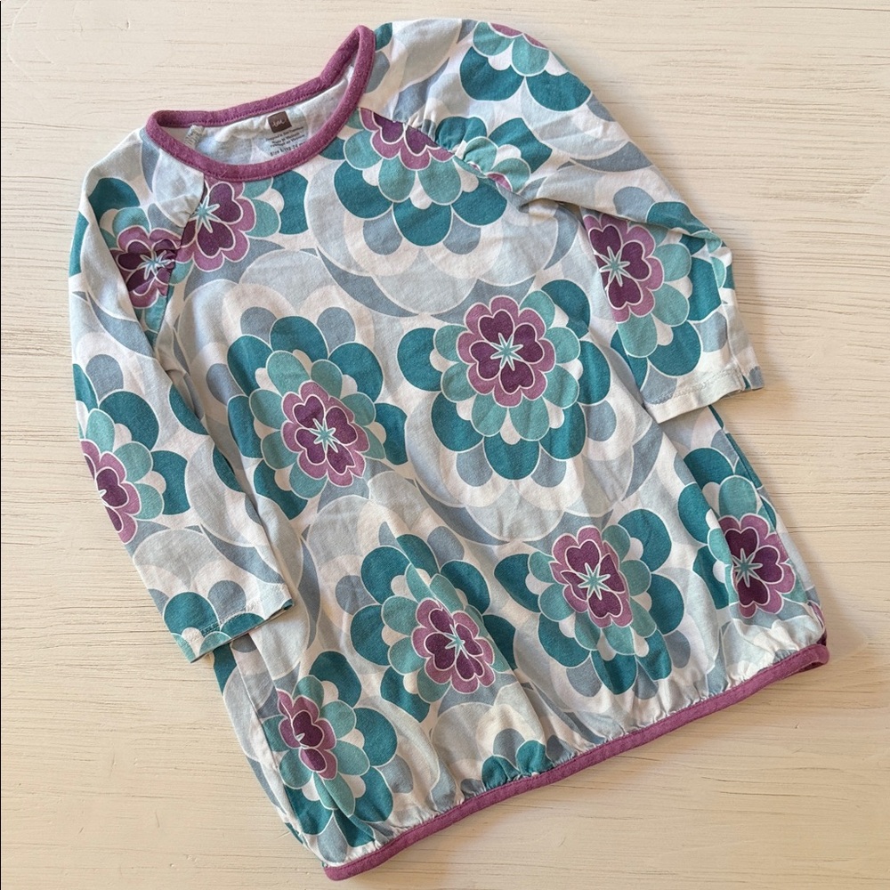 Tea Collection Long Sleeve Floral Dress/Tunic - Teal and Purple